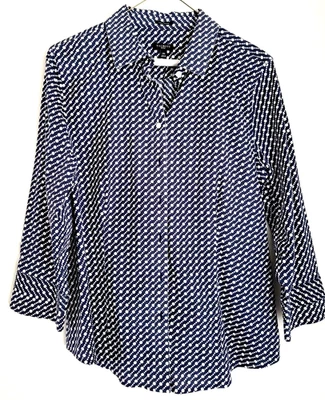 Talbots Petites top blouse button up size petite 14P 3/4 sleeve navy dot - Image 1 of 4