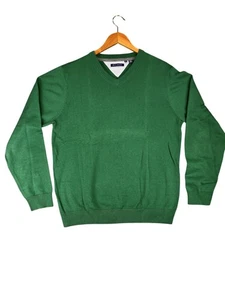 Report Collection Mens L Sweater Green V Neck Pullover 100% Cotton Golf Classic - Picture 1 of 10