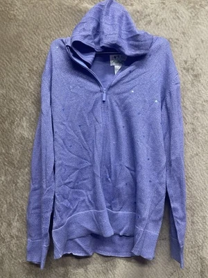 Quacker Factory Size Small Embellished Zip Front Hoodie Jacket Purple - Image 1 of 4