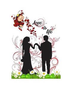 Loving Couple Love is Life Wall Sticker (Multicolor PVC Vinyl 58 x 79cm)