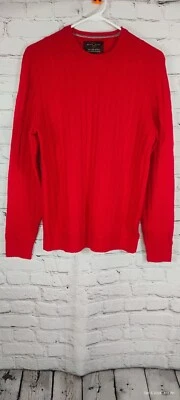NEW Black Brown 1826 Men 100% 2 Ply Cashmere Sweater Red Cable Knit Crew Neck S - Image 1 of 4