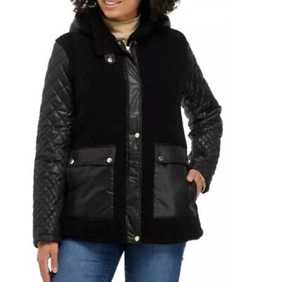 NUEVO CON ETIQUETAS VIA SPIGA Abrigo para mujer imitación sherpa y edredón mezcla multimedia Foto 1 de 4