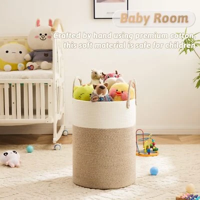 Woven cotton rope laundry basket, 60 liters, for dirty clothes,toys and blankets - Image 1 of 4