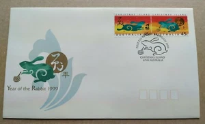 1999 Christmas Island Zodiac Animals Lunar Year of the Rabbit 2v Stamps FDC - Picture 1 of 3