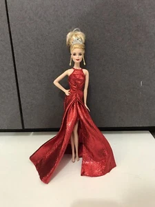 Beautiful Barbie Doll Model Muse in Metalic Red Holiday Fashion Evening Gown - Picture 1 of 11