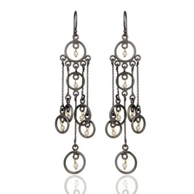 Pendientes araña de plata de ley 925 oxidados negros con perlas joyas de piedras preciosas Foto 1 de 2