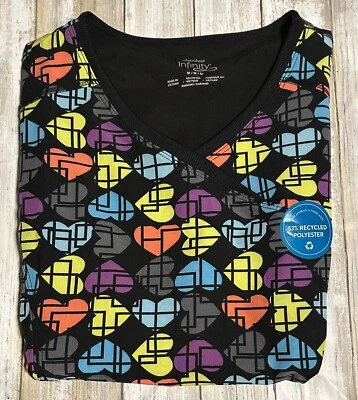 NWT Cherokee Mock Wrap Scrub Top Black Hearts Size Medium. CK608 Love-u Mod-ly - Image 1 of 4