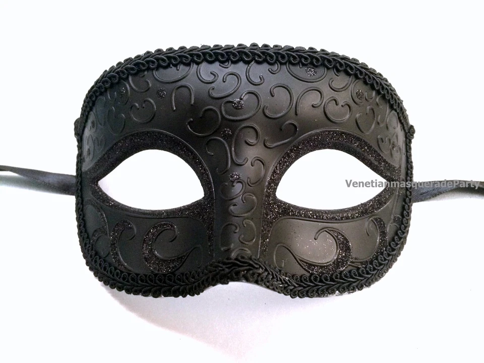 Metalic Black Halloween Costume Ball Prom Party Boys Mens Masquerade Eye Mask - Image 1 of 1
