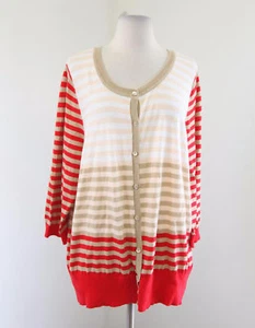 NWT Lane Bryant Striped Cardigan Sweater Size 22 / 24 Red Tan Peach White - Picture 1 of 4
