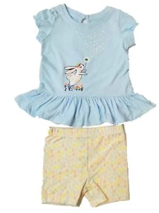 Girls Tutu Bunny Blue Shirt Flower & Flower Print Short Outfit Set - Picture 1 of 1
