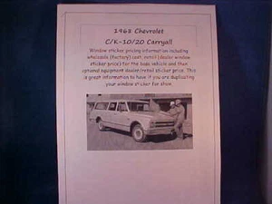 1968 Chevy CARRYALL factory cost/dealer window sticker prices--truck+options '68 - Picture 1 of 1