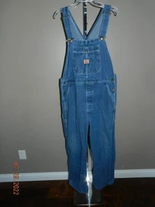 Red Kap Denim Button Fly Overalls 38x32 Bibbed  - Picture 1 of 4