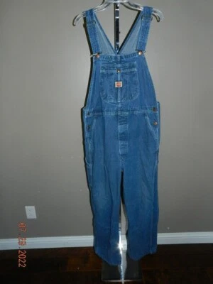Red Kap Denim Button Fly Overalls 38x32 Bibbed  - Image 1 of 4