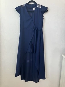 Girls Romper/dress Size 16. Navy Blue With Rhinestones On The Shoulders. - Picture 1 of 3