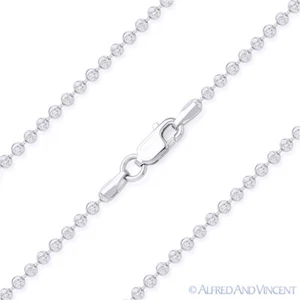 Collana Catena Maglia Perline Sfera Taglio Luna 2mm Italia Argento Sterling .925 con Rodio - Foto 1 di 2