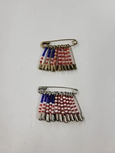 Vintage Handmade American Flag Brooch Pin Set - Picture 1 of 3