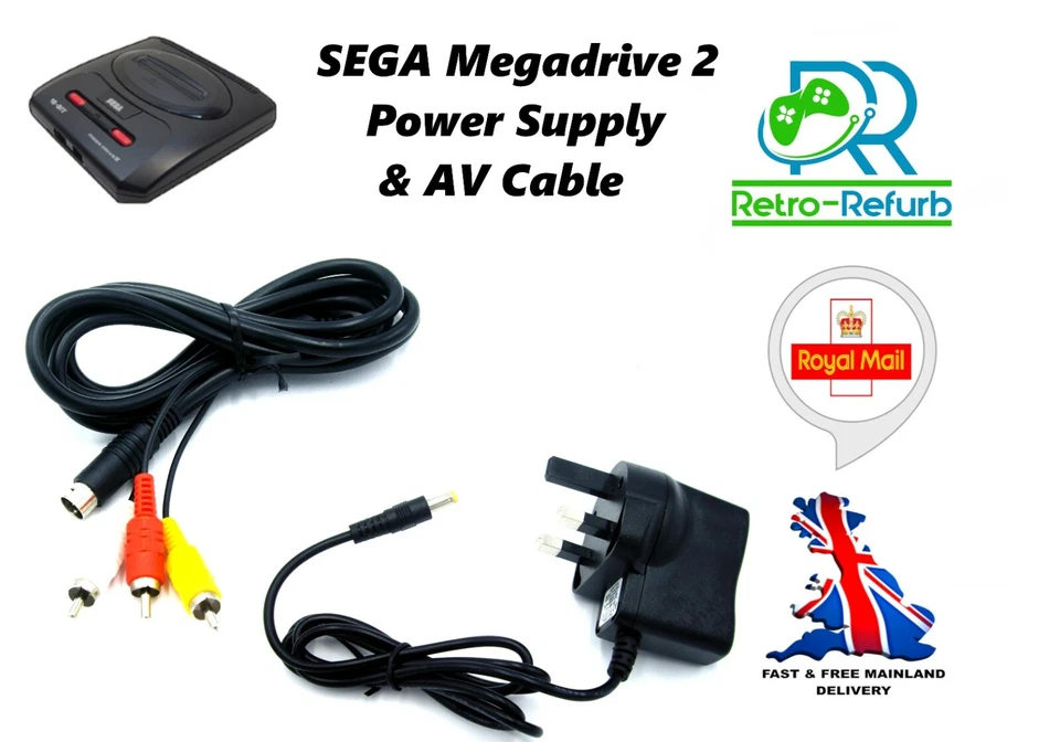 SEGA Megadrive 2 Power Supply UK Plug AV Lead Bundle