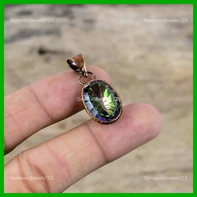 Bisel Topacio Místico Arco Iris Natural Electroformado Moda Colgante Joyería Cobre Foto 1 de 4