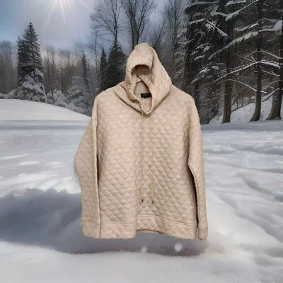 Jones New York Quilted Cowl Neck Womens Hoodie Medium Beige Pullover Sweatshirt - Image 1 of 4