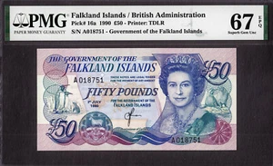 Falkland Islands 50 Pounds QEII 1990 Pick-16a SUPERB GEM UNC PMG 67 EPQ - Picture 1 of 2