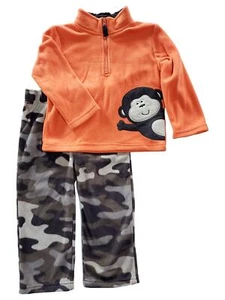 Carters Infant Baby Boy Orange Monkey Fleece Camo Print 2 Piece Outfit Set 24M - Picture 1 of 1