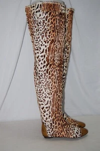 36/US6 ❤️ITALY Fabio Sorbi Leopard fur Leather Over Knee High Flat Heels Boots - Picture 1 of 11