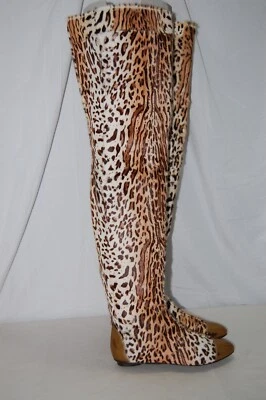 36/US6 ❤️ITALY Fabio Sorbi Leopard fur Leather Over Knee High Flat Heels Boots - Image 1 of 4