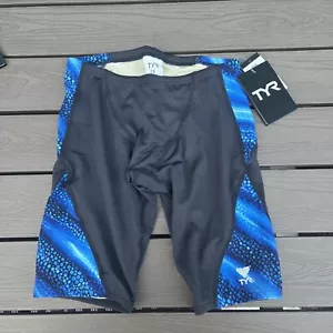 TYR Durafast Venom Boys Mens Jammer Size 28 Blue Black Swimwear Swimsuit NWT - Picture 1 of 3