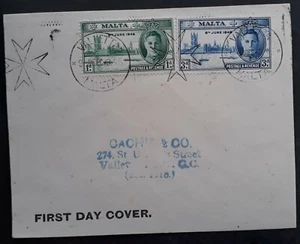 1946 Malta Peace FDC ties 2 Commemorative Stamps cd Valletta - Picture 1 of 2