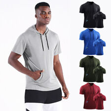 Mens Summer Sportswear Tops Hoodie Fitness Tee Short Sleeve Hooded Sport T Shirt