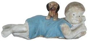 Antique 19th Century Victorian Bisque Piano Baby Figurine Child w Dog 11" - Picture 1 of 12