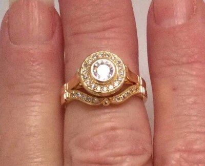 Vintage Jewellery Gold Ring Twin Set White Diamonds Antique Art Deco Jewelry - Image 1 of 4