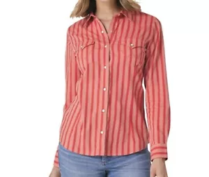 Wrangler Retro Women's XL Long Sleeve Striped Snap Western Shirt - Red - Picture 1 of 3