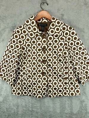 Jaquetas pequenas femininas swing INC International Concepts círculos marrons vibrações retrô - Imagem 1 de 4