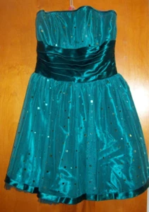 Abito da ballo formale vintage Jessica McClintock in tulle senza spalline ~ paillettes raso increspato - Foto 1 di 8