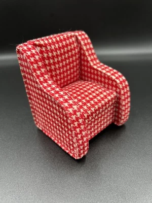 Muebles para casa de muñecas Barbie muñeca 3,5" sillón pata de gallo rojo tapizado Foto 1 de 4