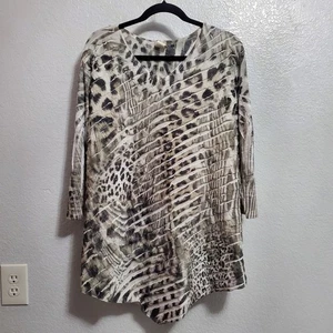 Jess & Jane Tunika Top Leopardenmuster Rüschen asymmetrischer Saum Boho Stretch XL - Bild 1 von 12