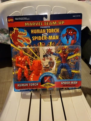Marvel Team-Up Two Pack, Human Torch & Web Racer Spider-Man, Toy Biz 1995 Foto 1 de 2