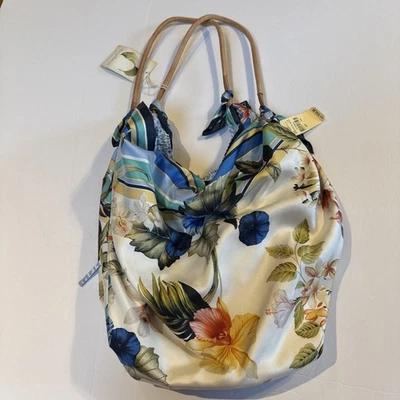 NWT Tommy Bahama Silk Scarf Floral Reversible Hobo Bag Vintage - Image 1 of 4