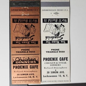 Phoenix Cafe Lackawanna NY Vintage 1950s Chicken Dinners Matchbook - Picture 1 of 3