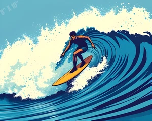 Surfer Riding Stylized Wave Pop Art 8X10 Print - Picture 1 of 1