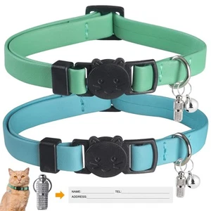 Upgrade Breakaway Cat Collar with Bells, Soft Leather Kitten Collars with Nam... - Picture 1 of 6