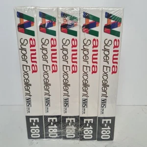 VHS Blank Tapes x5 Brand New & Sealed Aiwa E-180 Vintage Cassette - Picture 1 of 4