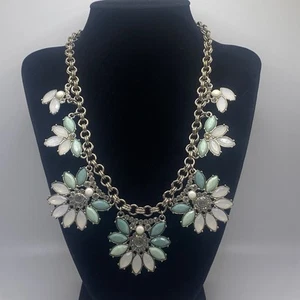 Signed White House Black Market WHBM Teal Milky Rhinestone Statement Necklace - Picture 1 of 9