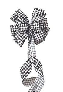 10 " Handmade Floral Bow Houndstooth Print Bow For Decor, Wreaths, Gifts, Basket - Picture 1 of 2