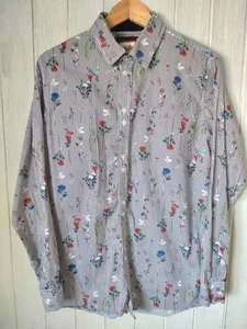 Joe Browns Black White Pinstripe Floral Shirt Size Medium Regular Fit - Picture 1 of 6