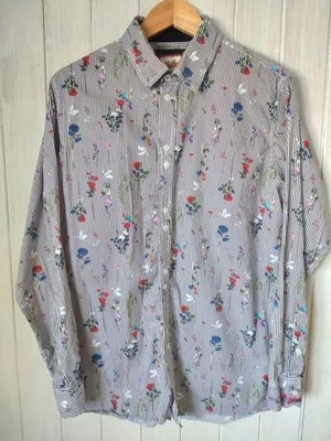 Joe Browns Black White Pinstripe Floral Shirt Size Medium Regular Fit - Изображение 1 из 4