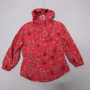 Vintage LL Bean Jacket Anorak Girls Small Red Bandana Print Ski Nylon Pockets - Picture 1 of 14