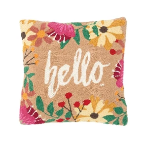 Hello Hooked Throw Pillow, 18" x 18" - Picture 1 of 4