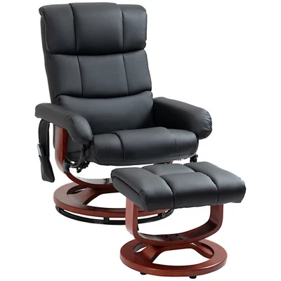 Electric Recliner Chair with Ottoman Swivel Faux Leather with 10 Vibration Point - Image 1 of 4